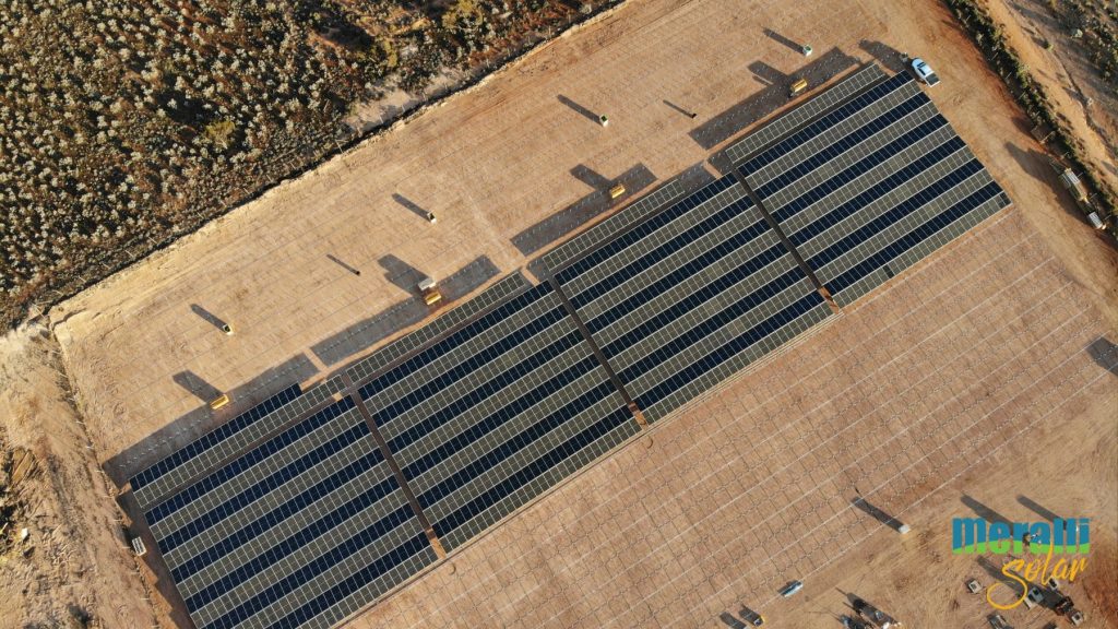 Tregalana Solar Farm - Aerial view of construction, solar panels and surrounding landscape