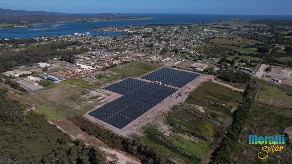 Aerial view of Bell Bay Solar Farm in Tasmania Australia
